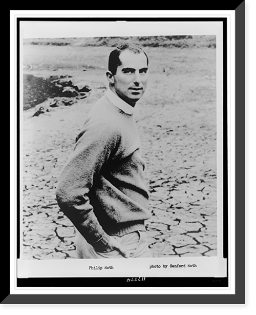 Historic Framed Print, [Philip Roth, half-length portrait, facing front looking behind shoulder],  17-7/8" x 21-7/8"