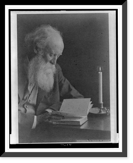John Burroughs, half-length portrait, seated at table, facing right, reading, with candle.Greene. Classic, Historic Print