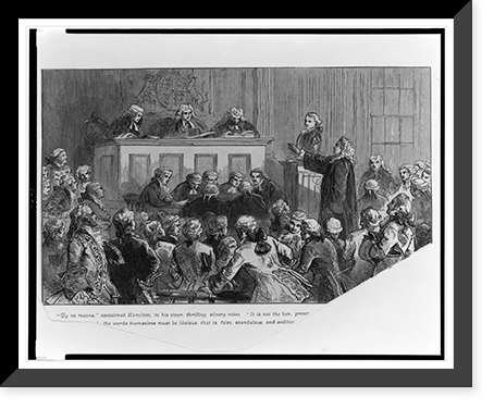 Alexander Hamilton addressing three judges with others looking on in courtroom Classic, Vintage Print