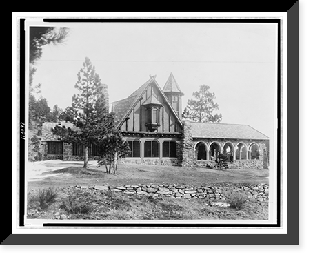 Historic Framed Print, Mountain lodge of Mrs. Paul T. Mayo, Bear Creek Ca&ntilde;on, Rocky Mountains, Colorado. West elevation,  17-7/8" x 21-7/8"