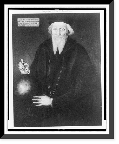 Sebastian Cabot, half-length portrait, standing with compass and globe, facing front, Vintage Poster