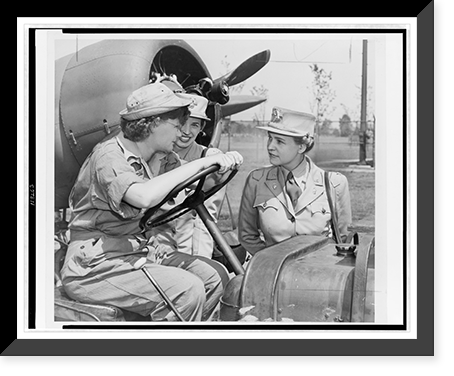 Historic Framed Print, [Col. Oveta Culp Hobby (right) talks with Auxiliary Margaret Peterson and Capt. Elizabeth Gilbert at Mitchel Field].World Telegram & Sun photo by Al Aumuller.,  17-7/8" x 21-7/8"