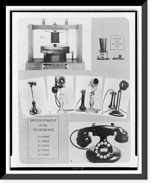 Historic Framed Print, The development of the telephone,  17-7/8" x 21-7/8"