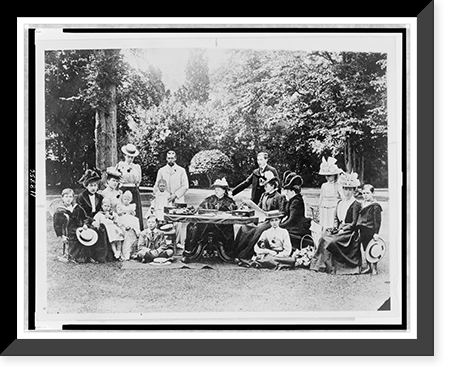 Members of the British royal family including King George V and King Edward VIII, gathered around Queen Victoria at a garden party Classic, Historic Reproduction