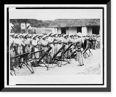 Communist troops during military exercise in Laos, small mortar launchers in foreground, Historic Reproduction
