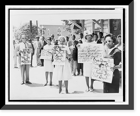 African Americans picketing in front of a store, the owner of which had admitted assaulting young girls, High Point, North Carolina.Armstrong photo, High Point, N.C. Classic, Vintage Poster