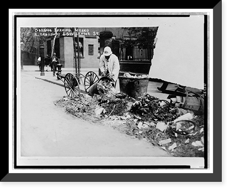 Garbage burning at East Broadway and Gouverneur Street, New York City, Antique Poster