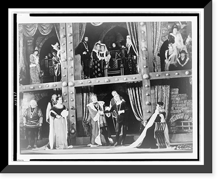 Act II, Scene 3 of Hamlet, showing actors and actresses on two level stage, Mayakovsky Theater, Moscow, Russia, Vintage Print