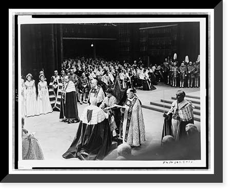 Queen Elizabeth II receiving the Spurs of Chivalry from the Lord Great Chamberlain during her coronation, Vintage Wall Art