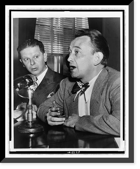 Historic Framed Print, [Waldo Salt, Hollywood screenwriter (right), head-and-shoulders portrait, facing left, testifying before House Un-American Activities Committee, while attorney Ben Margolis listens],  17-7/8" x 21-7/8"