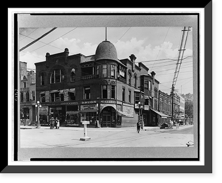 McClure's drugstore and John Pew shoe store, corner of Market and Park Streets, Warren, Ohio, Antique Poster