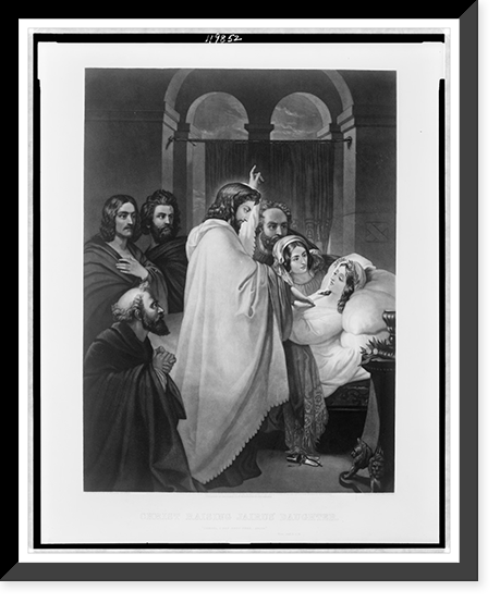 Christ raising Jairus' daughter.The original picture by Theodore Von Holst ; engraved by Miss Emily Sartain. Classic, Antique Wall Art