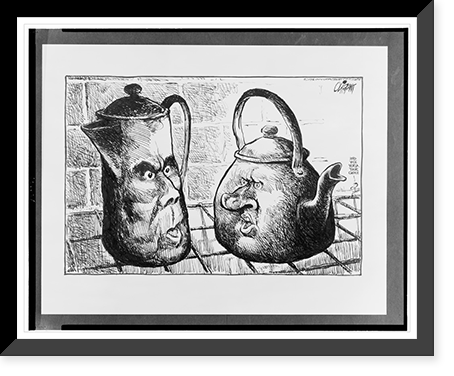 The face of presidential candidate Bob Dole shown as a coffee pot and Bill Clinton's face as a tea kettle.Oliphant. Classic, Historic Print