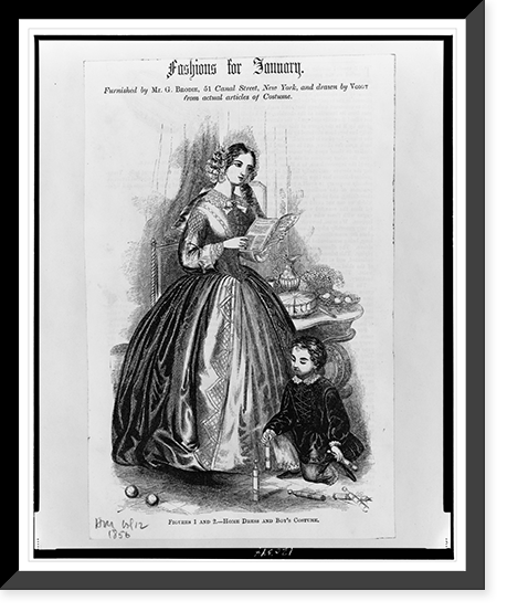 Fashions for January. Figures 1 and 2. Home dress and boy's costume.Voigt, Antique Wall Art
