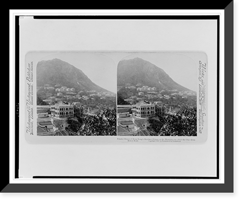 Historic Framed Print, Palatial homes of Hong Kong's Merchant Princes on the mountain side above the city - from Bowen Road,  17-7/8" x 21-7/8"