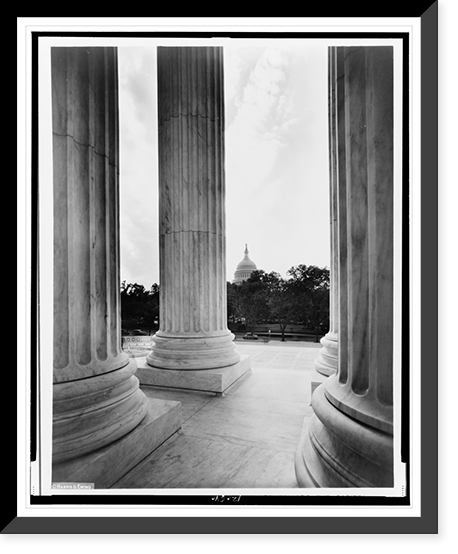 U.S. Supreme Court, looking through pillars toward the Capitol building Classic, Historic Print
