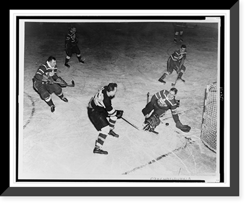 Historic Framed Print, Canadians beat Czechs in Olympic hockey,  17-7/8" x 21-7/8"