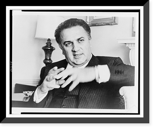 Historic Framed Print, [Federico Fellini, half-length portrait, facing slightly right].World Telegram & Sun photo by Walter Albertin.,  17-7/8" x 21-7/8"