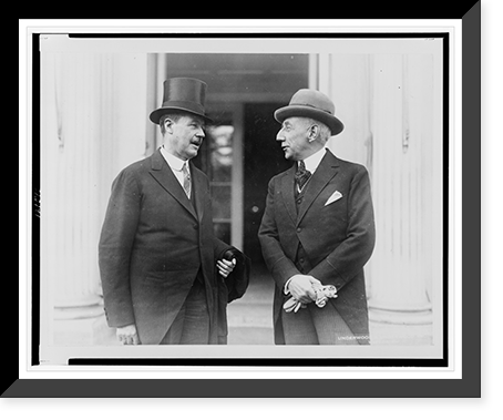 Captain Roald Amundsen, Arctic explorer, standing with the Norwegian Minister Elmer H. Bryn, outside of the White House, Vintage Poster