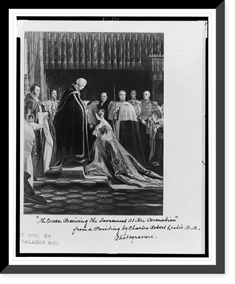 The Queen receiving the sacrament at her coronation".from a painting by Charles Robert Leslie, R.A.", Vintage Poster