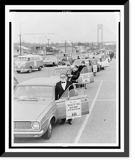 The masked Operation Breathe Free" motorcade prior to departure from South Beach, S.I..World Journal Tribune photograph by Matthew Black.", Vintage Wall Art