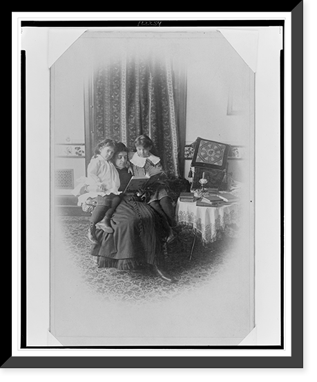 Historic Framed Print, [Marian Hubbard Daisy" Bell and Elsie May Bell with governess]",  17-7/8" x 21-7/8"