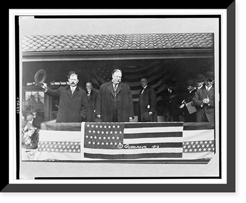 Historic Framed Print, [William Howard Taft, standing on stand, facing right, with other men],  17-7/8" x 21-7/8"