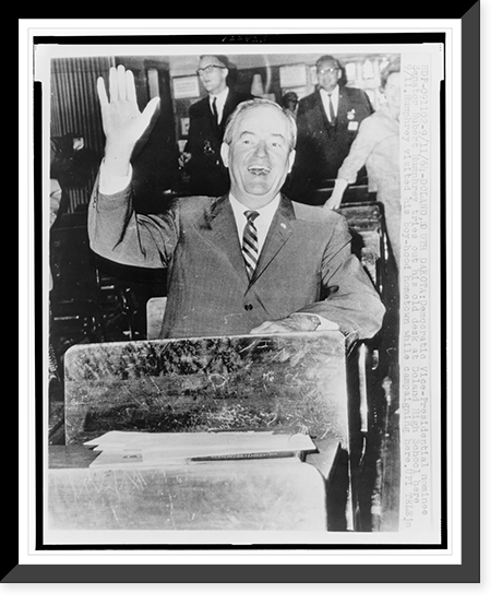 Hubert H. Humphrey seated at his old desk in Doland High School, Doland, South Dakota, during his presidential campaign Classic, Antique Poster