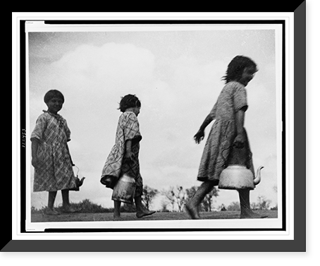 Migrant children haul water for the family, camping at the edge of desert, between jobs Classic, Vintage Print