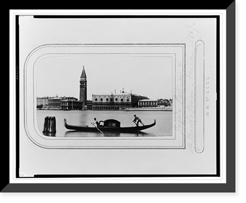 Historic Framed Print, [Doges' Palace and St. Mark's Tower with gondola in foreground, Venice],  17-7/8" x 21-7/8"