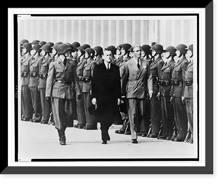 Sir Anthony Eden (right) and Swiss president Max Petitpierre passing Swiss Honor Guard in Geneva, Vintage Print