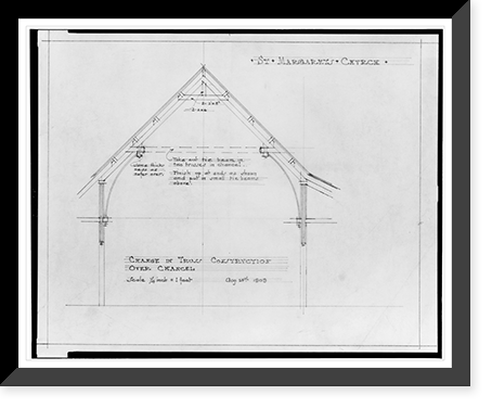 St. Margaret's Church (Connecticut Avenue and Bancroft Place, N.W., Washington, D.C.) Change in truss construction over chancel. Section.ABH. Classic, Vintage Print