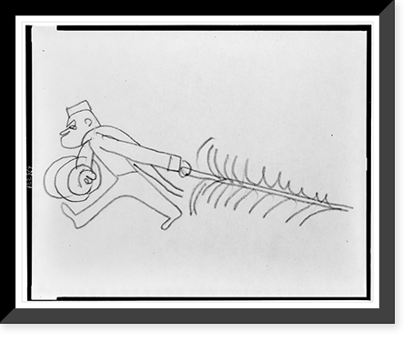 Sketch from communications room during World War II: man dragging Christmas tree, Vintage Poster