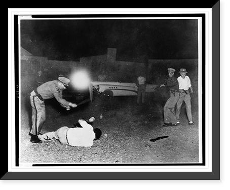 Man on ground firing at police officer, as othe police fire at man, Colorado, Antique Wall Art