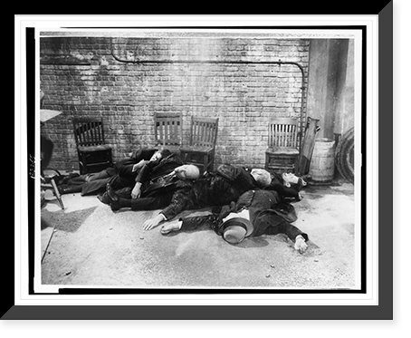 Re-enactment of the St. Valentine's Day massacre from the film The St. Valentine's Day Massacre", showing bodies of gangsters", Vintage Print