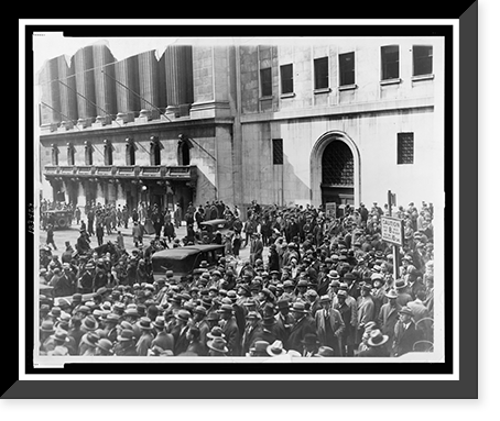 Crowd of people gather outside the New York Stock Exchange following the Crash of 1929, Historic Reproduction