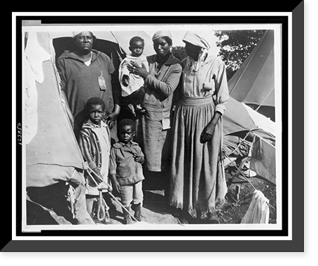 Three African American women with three children in front of tent, during a Mississippi River flood, Vicksburg National Military Park, Vintage Poster