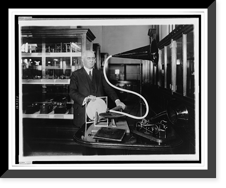 Emile Berliner, with the model of the first phonograph machine which he invented, Antique Print