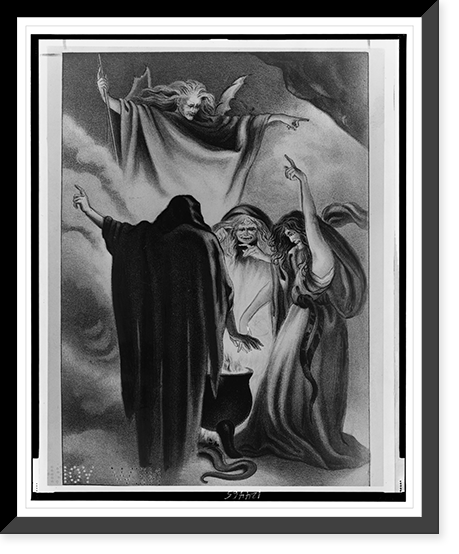 Black & White Photo - Three witches standing around a boiling cauldron