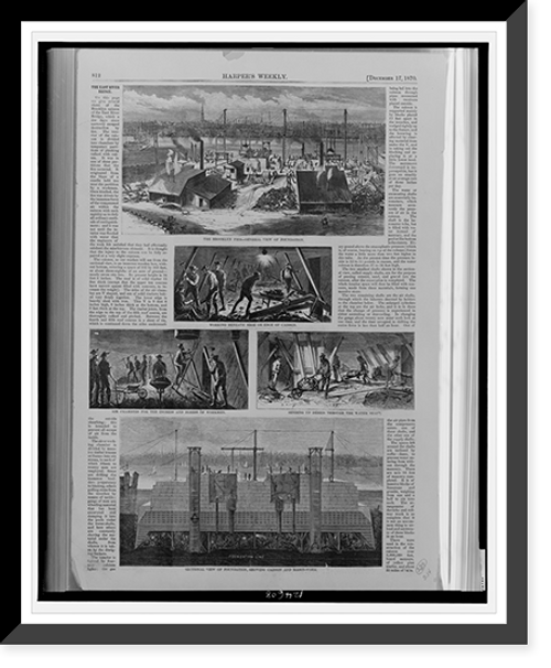 Historic Framed Print, [Images of the construction of the Brooklyn Bridge (East River Bridge), New York City],  17-7/8" x 21-7/8"