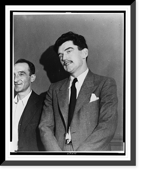 Historic Framed Print, [Vincent Coll, half-length portrait, facing left; on his left is gang member Frank Giordani, Bathgate Police Station, Bronx, New York],  17-7/8" x 21-7/8"