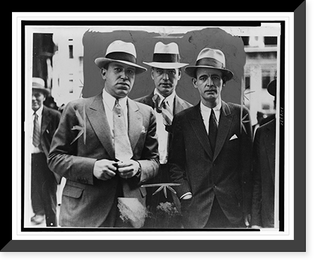 Legs Diamond (right) and two attorneys, Arthur Adler (left) and Daniel H. Prior (center), leaving federal court, Historic Reproduction