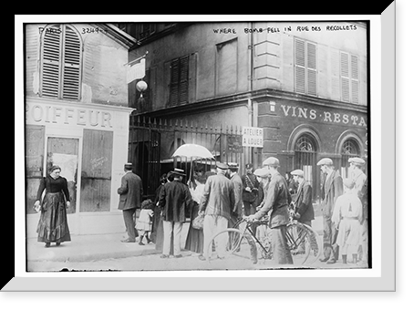Historic Framed Print, Where bomb fell in Rue Des Recollets,  17-7/8" x 21-7/8"