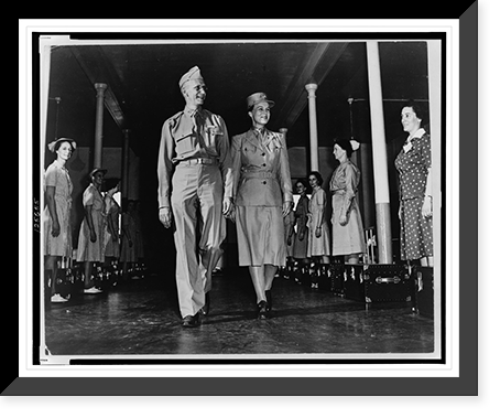 Historic Framed Print, Oveta Culp Hobby, first director of the Women's Army Corps, during the opening inspection of barracks at Fort Des Moines, Ia., July 19, 1942,  17-7/8" x 21-7/8"