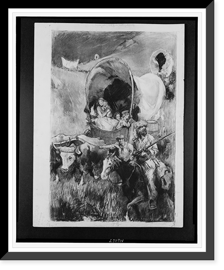 Historic Framed Print, [Pioneers in covered wagons],  17-7/8" x 21-7/8"