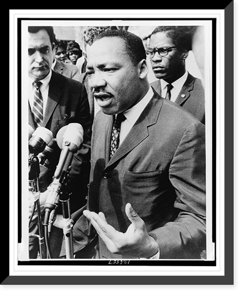 Historic Framed Print, [Dr. Martin Luther King, Jr., head-and-shoulders portrait, facing left speaking at an informal news conference in Selma, Alabama],  17-7/8" x 21-7/8"