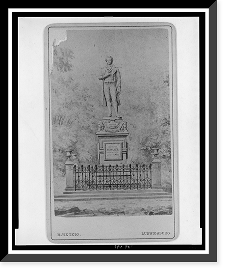 Drawing of Schiller monument in Marbach am Neckar, Germany.R. Wetzig, Ludwigsburg, Vintage Print
