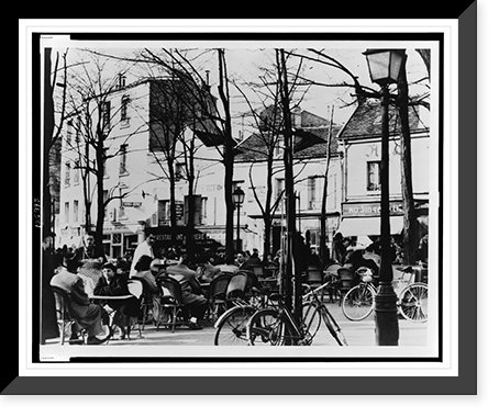 A winter scene at an outdoor cafe at the Place du Tertre, Montmartre, Paris, France, Antique Print