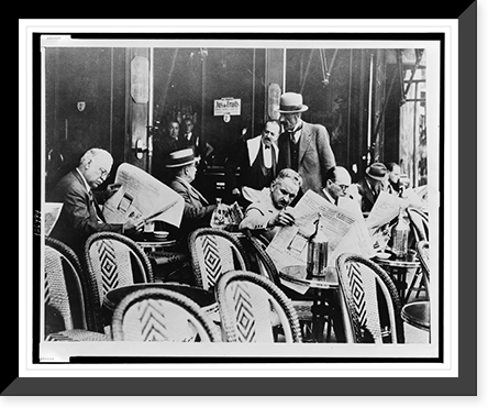 Several men, many reading newspapers, gathered at an outdoor cafe in Paris, France, Antique Print