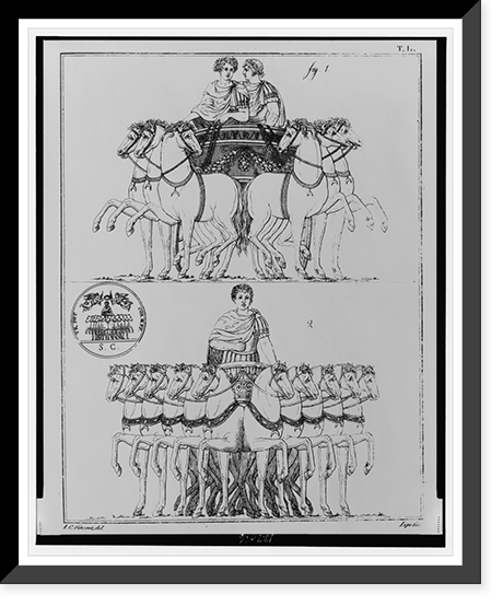 Two illustrations: fig. 1 showing two people in chariot drawn by six horses; fig. 2 showing man in chariot drawn by ten horses.Ginzrot, J.C., del. ; Lips fec, Historic Print